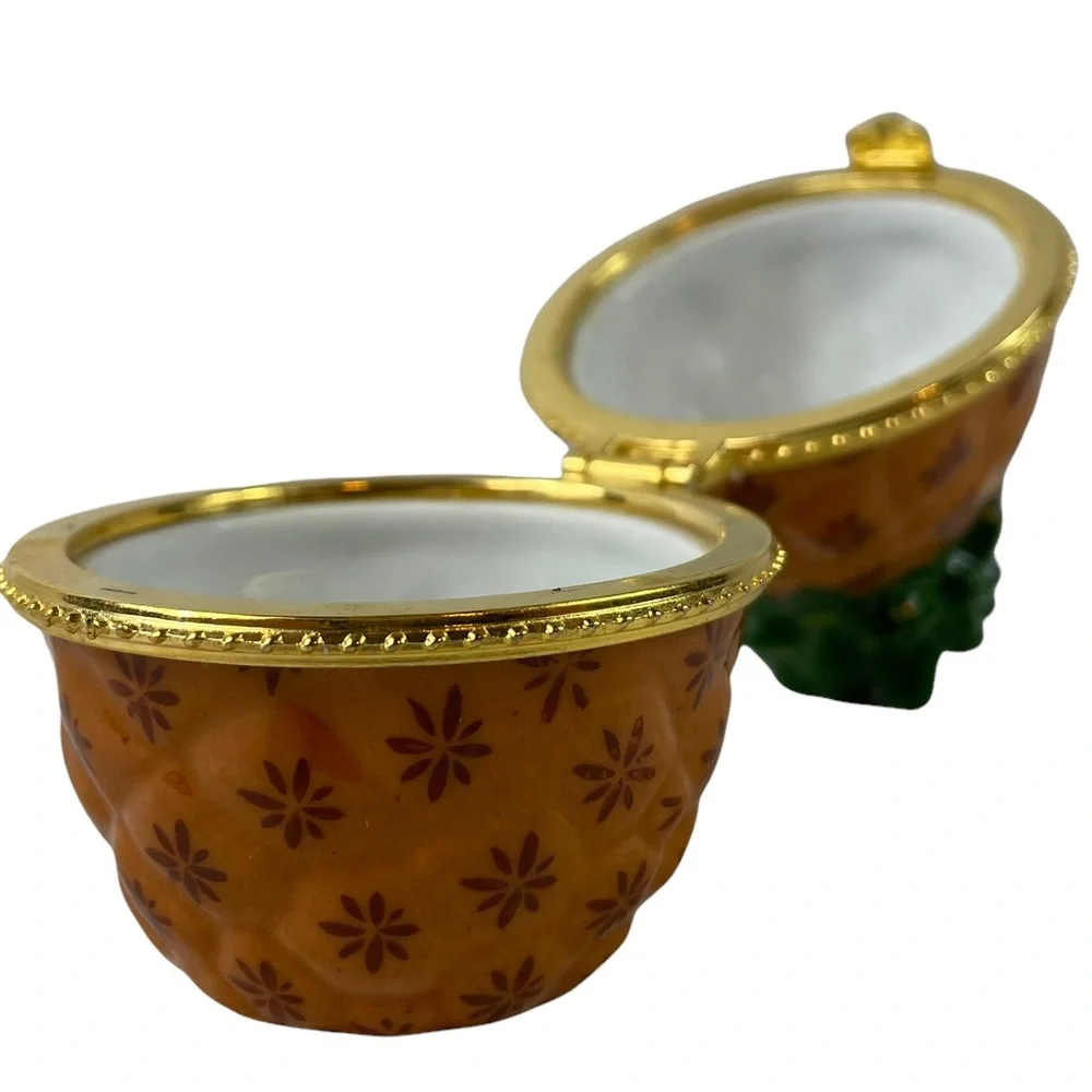 Vintage Limoges Unique Ceramic Pineapple Pill Ring Box Hand Painted Tropical VTG